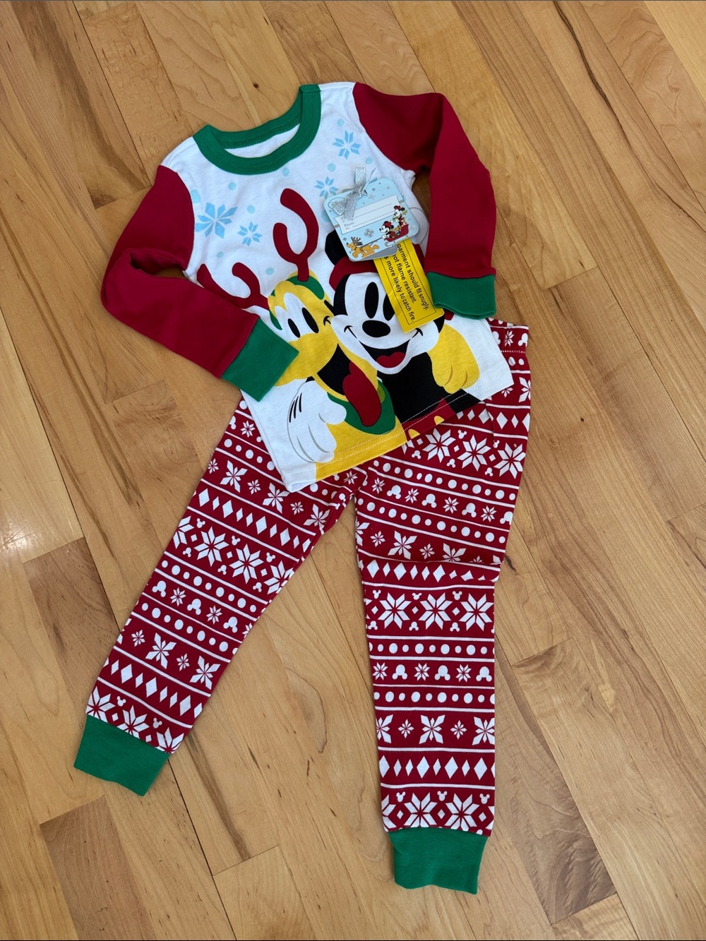 Disney Red and Green Mickey & Pluto Holiday Pajama Set